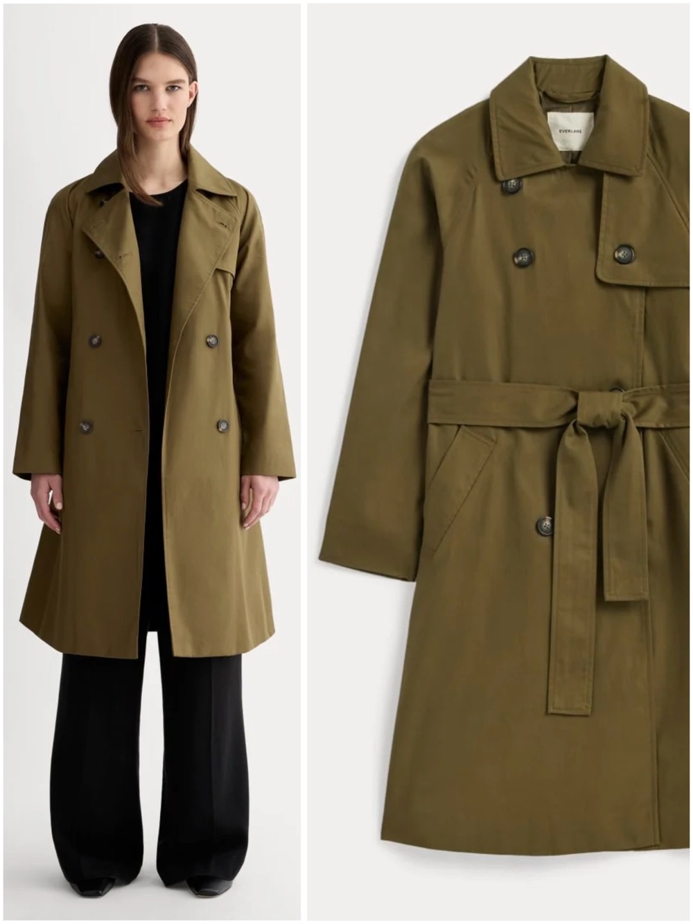 Everlane The Modern Trench Coat Beech Green Organic Cotton Belted Small NWT